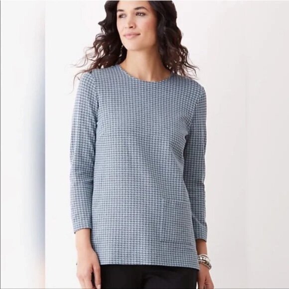 J Jill Houndstooth Ponte Knit Tunic Top Womens LP Large Petite - Picture 4 of 14